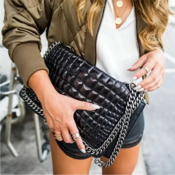 Zara Shoulder Bag Chain City Crocodile-Embossed Convertible Black #4067/304/040 - Picture 1 of 16